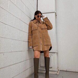 Zara Faux Shearling Tan Teddy Double Faced Overshirt Jacket